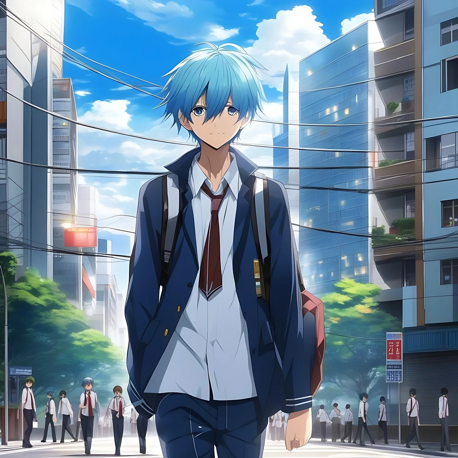 AI generated image of a tall school boy in anime mode, created using Spotbuzz