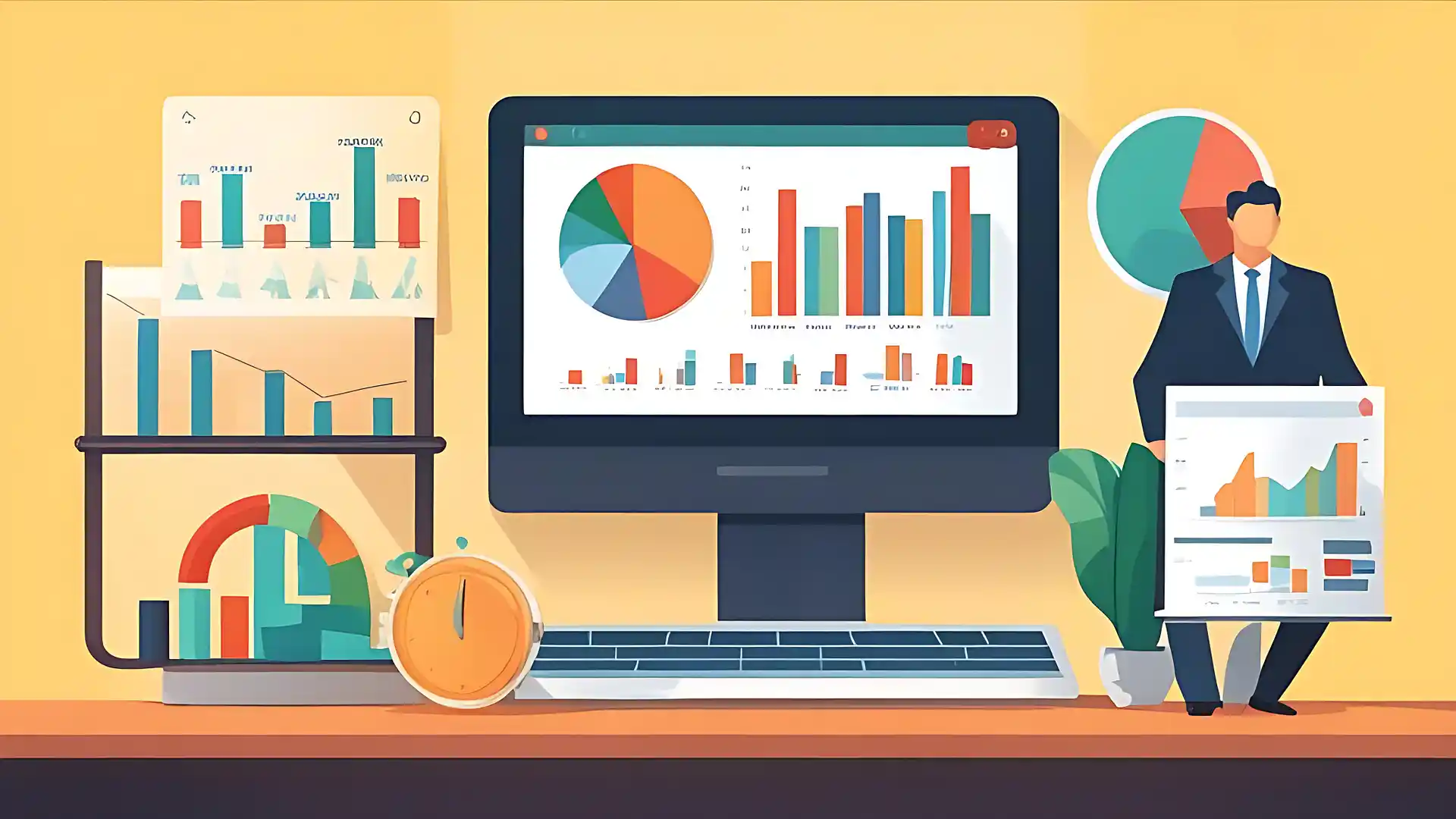 AI generated image of a stock image representing statistics, pie charts